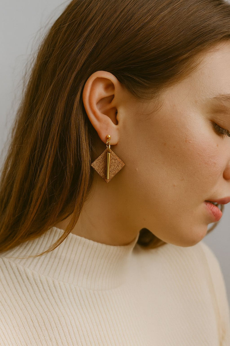 Mouraria Earrings handmade cork earrings with gold-tone stainless steel bar — Bella Cork Studio