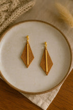 Ajuda Earrings handmade cork earrings with gold-tone stainless steel bar — Bella Cork Studio