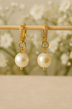 Aurora Pear Earrings - handmade gold tone brass hoops with cubic zirconia earrings — Bella Cork Studio