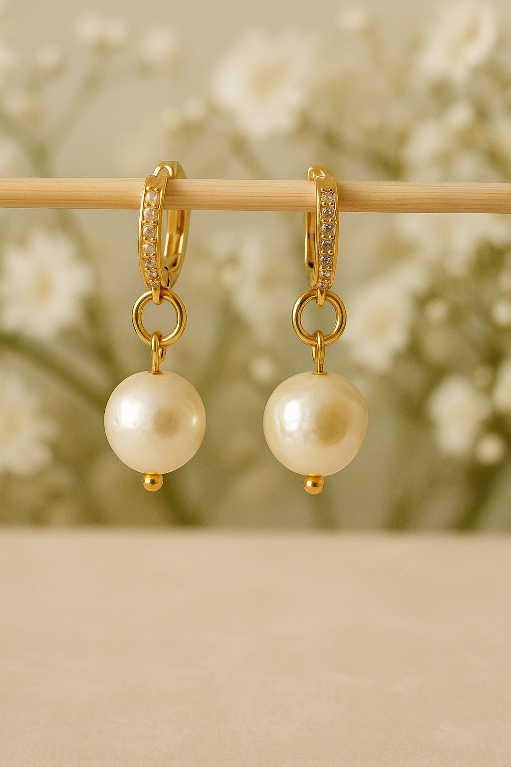 Aurora Pear Earrings - handmade gold tone brass hoops with cubic zirconia earrings — Bella Cork Studio