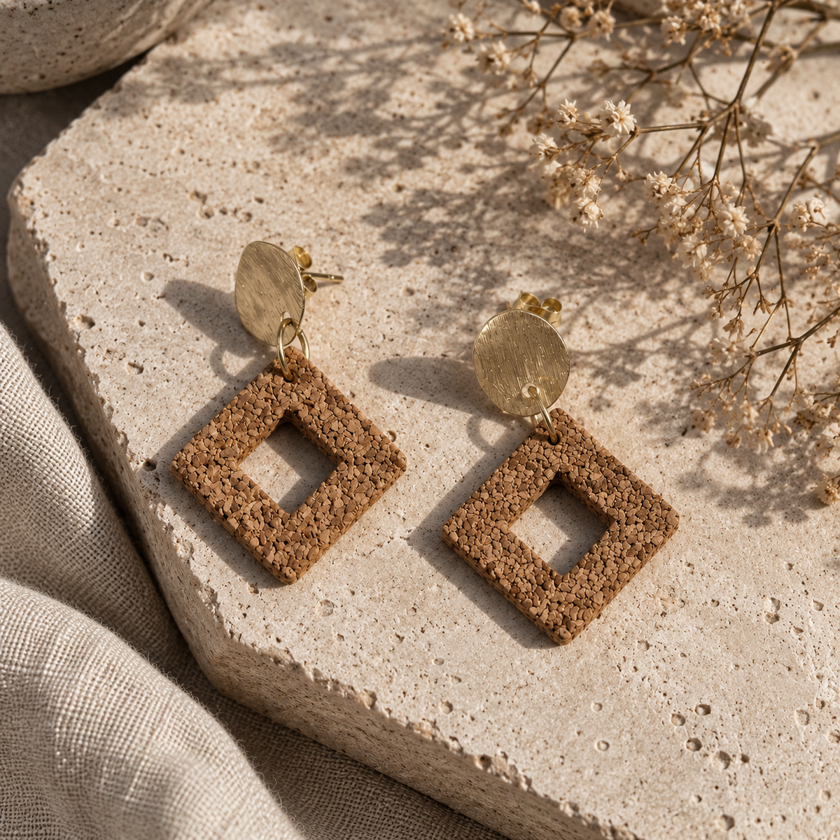 Azulejo Gold Cork Drop Earrings