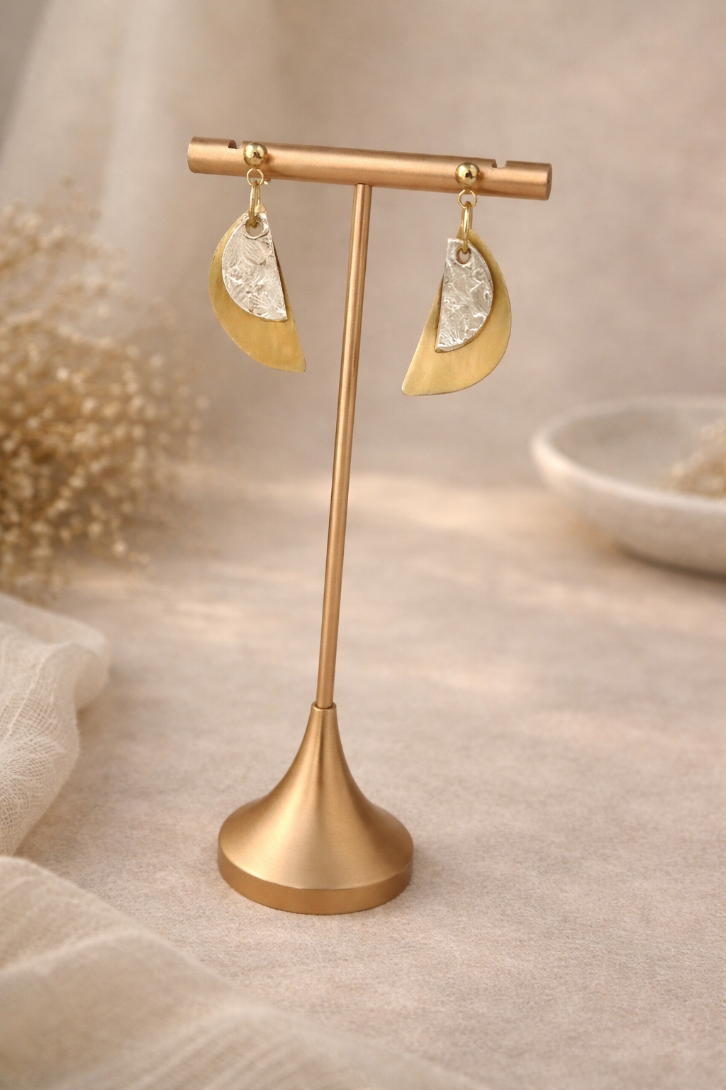 Bella 3 handmade sterling Silver & Brass Earrings - Bella Cork Studio