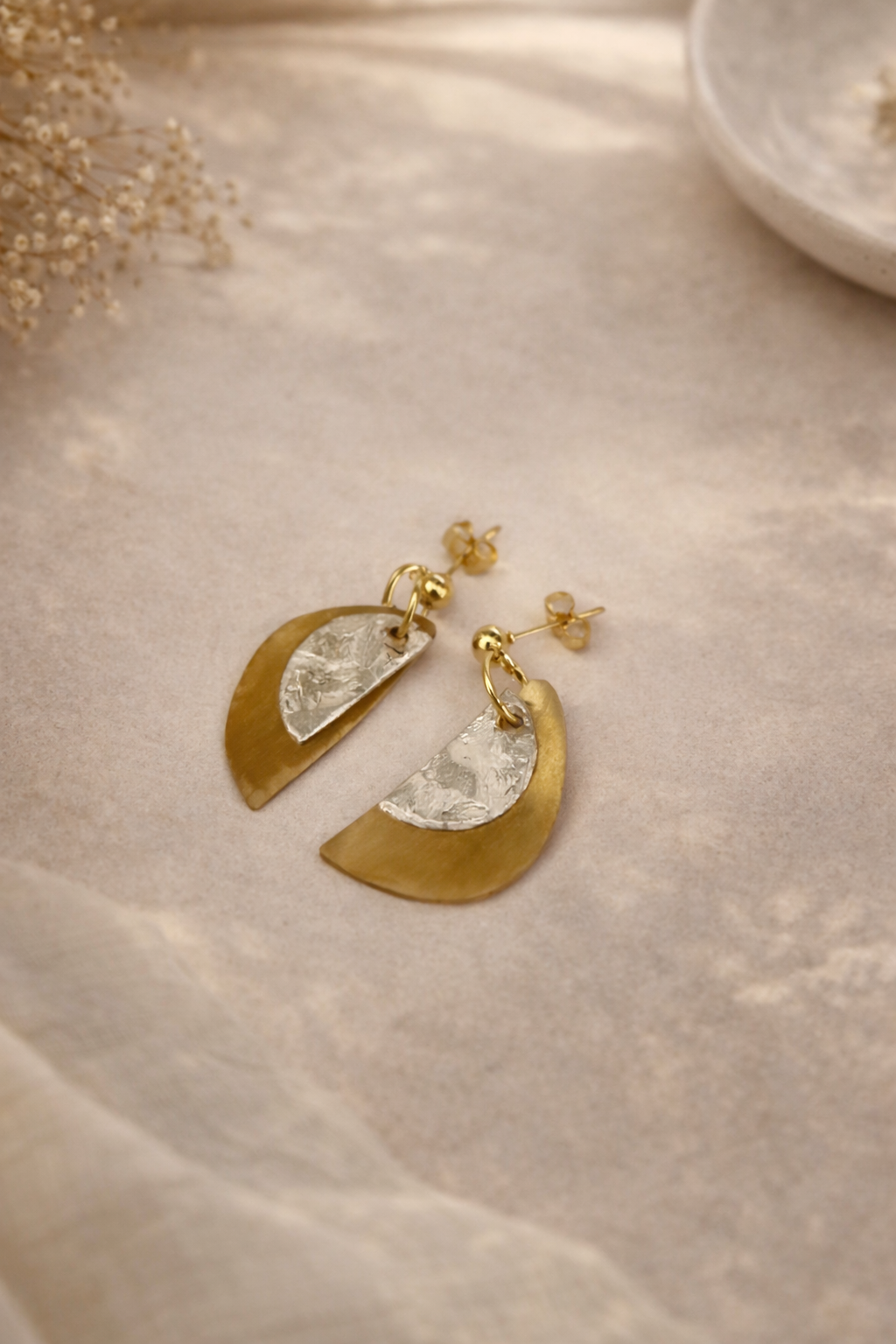 Bella 3 handmade sterling Silver & Brass Earrings - Bella Cork Studio
