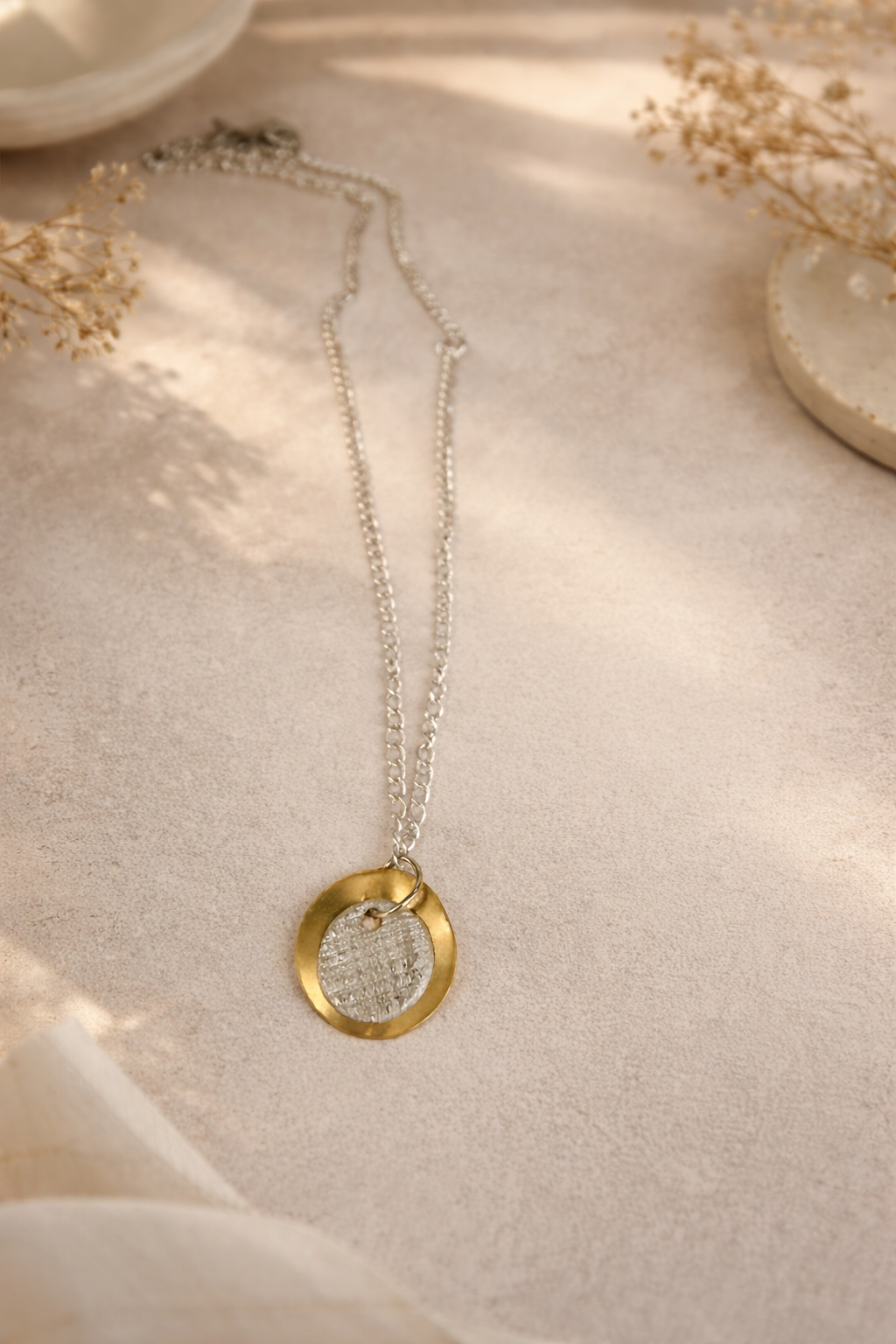 Bella 4 handmade sterling Silver & Brass pendant - Sterling Silver necklace  — Bella Cork Studio
