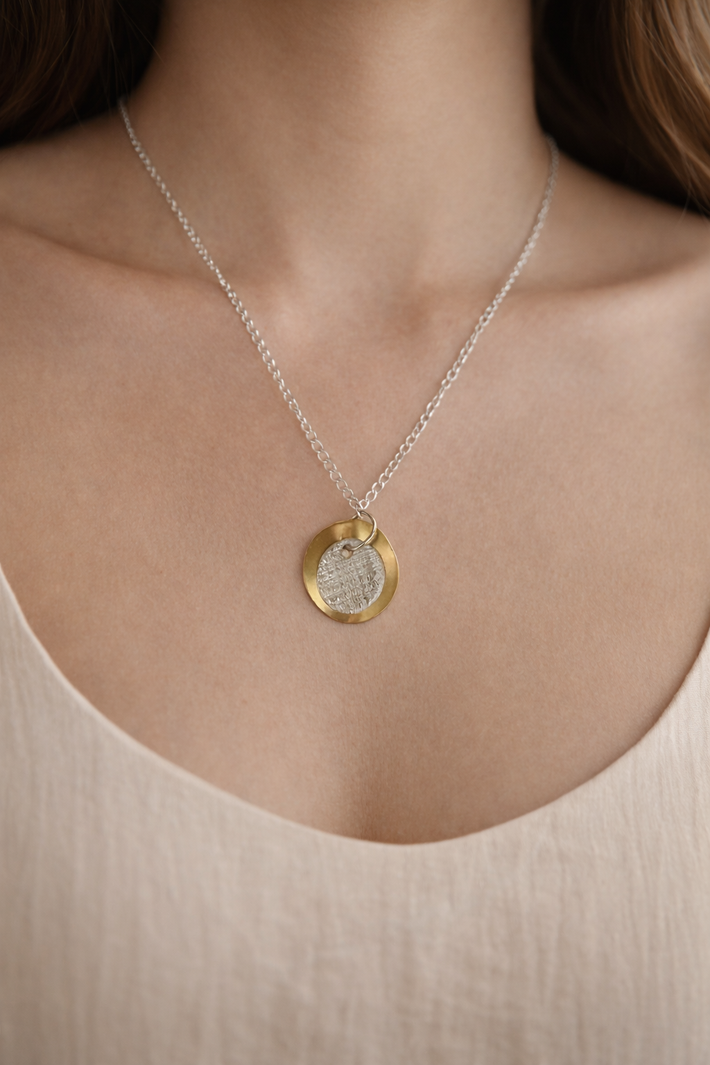 Bella 4 handmade sterling Silver & Brass pendant - Sterling Silver necklace  — Bella Cork Studio