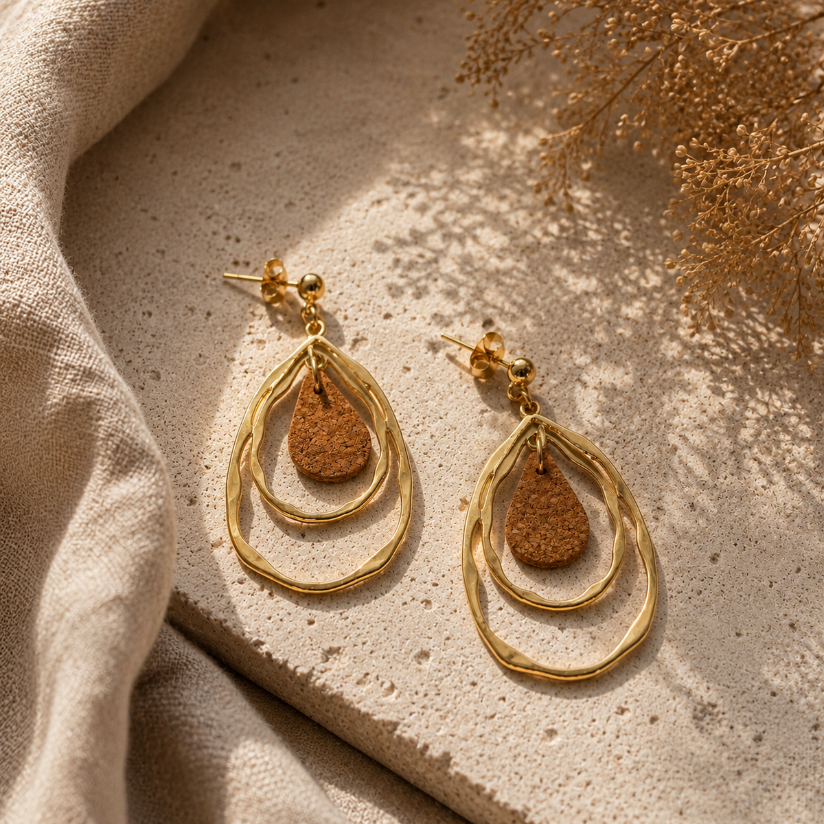 Cais do Sodré Gold-Tone Cork Drop Earrings