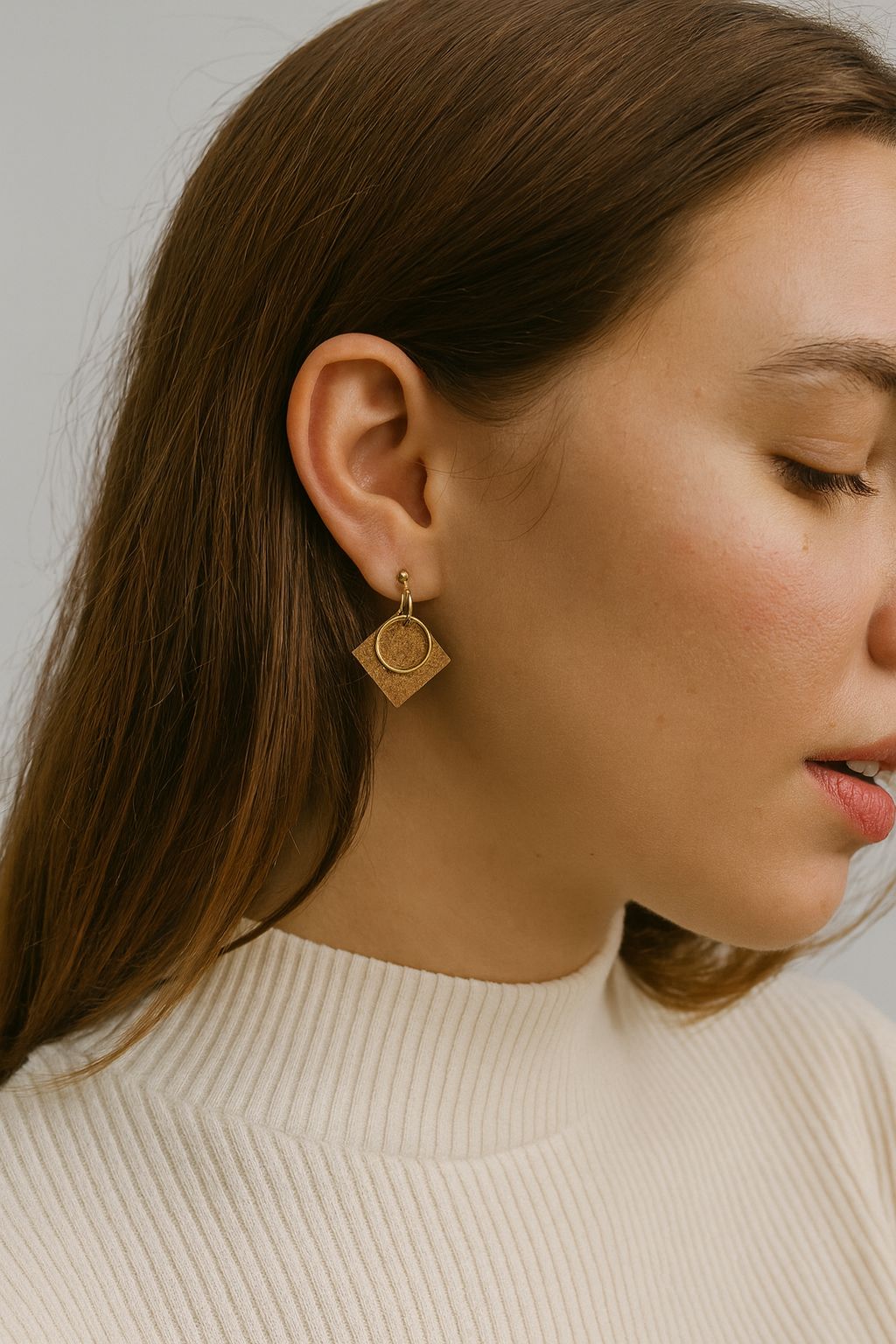 Tejo Earrings handmade cork earrings with gold-tone stainless steel bar — Bella Cork Studio