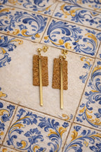 Lisboa Cork Drops Earrings handmade cork earrings with gold-tone stainless steel bar — Bella Cork Studio