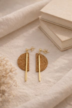 Miradouro Earrings handmade cork earrings with gold-tone stainless steel bar — Bella Cork Studio
